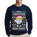 Marineblaue Weihnachtspullover & Christmas Sweater aus Baumwolle maschinenwaschbar für Herren Größe L 