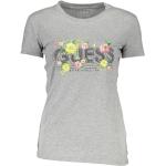Graue Print Kurzärmelige Guess T-Shirts aus Elastan für Damen Größe XS 