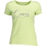 Grüne Print Kurzärmelige Guess T-Shirts mit Strass aus Baumwolle für Damen Größe L 