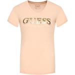 Pastellrosa Print Kurzärmelige Guess T-Shirts Orangen mit Strass für Damen Größe S 