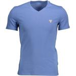 Blaue Kurzärmelige Guess V-Ausschnitt V-Shirts aus Baumwolle für Herren Größe M 