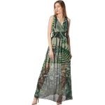 Reduzierte Grüne Print Ärmellose Guess Maxi V-Ausschnitt Maxikleider & lange Kleider gesmokt aus Viskose für Damen Größe L 