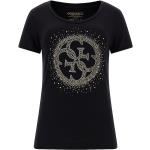 Schwarze Kurzärmelige Guess T-Shirts mit Strass aus Elastan für Damen Größe XS 