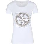 Weiße Kurzärmelige Guess T-Shirts mit Strass aus Elastan für Damen Größe M 