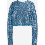 Blaue Langärmelige H&M Netzshirts mit Pailletten für Damen Größe XS 