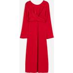 Rote Langärmelige H&M Wadenlange | Midi V-Ausschnitt Stillkleider aus Satin für Damen Größe S 