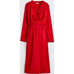 Rote Langärmelige H&M V-Ausschnitt Stillkleider aus Satin für Damen Größe S 