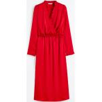 Rote Langärmelige H&M V-Ausschnitt Stillkleider aus Satin für Damen Größe M 