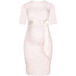 Herzmutter Umstandskleid festlich - Hochzeitskleid-Brautkleid - Schwangerschaftskleid mit Spitze - Kurzarm - 6200 (XL, Creme-Weiß)