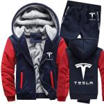 Hoodies Herren Tesla Auto Logo Herren Hoodies Anzug Winter verdicken warmes Fleece Baumwolle Reißverschluss Trainingsanzug Herren Jacke Hose 2er Sets
