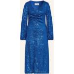 Reduzierte Blaue Langärmelige ICHI V-Ausschnitt Taillierte Kleider mit Pailletten aus Elastan für Damen Größe XS 