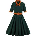 Reduzierte Dunkelgrüne Retro Kurzärmelige V-Ausschnitt Partykleider aus Polyester für Damen Größe S 