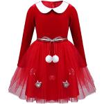 Rote Langärmelige Knielange Rundhals-Auschnitt Kinderabendkleider aus Polyester Handwäsche für Mädchen Größe 110 