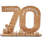 Intckwan Geldgeschenke 70 Geburtstag, Zahlen 70 Holz-Schild Gästebuch mit LED Lichterkette und Kerzenhalter, für 70 Jahre Geburtstag Mann Frau, für 70 Jubiläum Tischdeko mit Jahreszahlen, 1954-2024