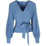 Reduzierte Blaue Langärmelige Ivy Oak V-Ausschnitt Blusenshirts aus Viskose für Damen Größe S 