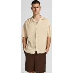 Sandfarbene Klassische Kurzärmelige Jack & Jones V-Ausschnitt Sommerhemden aus Baumwolle für Herren Größe XS 