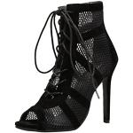 Schwarze Keilabsatz High-Heel Sandaletten aus Leder rutschfest für Damen mit Absatzhöhe über 9cm zur Party 