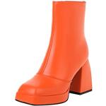 Orange Leo-Look Vintage Keilabsatz High-Heel Stiefel Orangen mit Perlen Klettverschluss aus Veloursleder rutschfest für Damen Größe 38 
