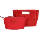 Reduzierte Rote Damenclutches aus Veloursleder mit Innentaschen 