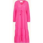 Reduzierte Pinke Langärmelige Juvia V-Ausschnitt Taillierte Kleider aus Baumwolle für Damen Größe XS 
