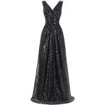 Schwarze Ärmellose Maxi V-Ausschnitt Brautkleider & Hochzeitskleider mit Pailletten für Damen zur Hochzeit 