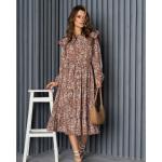 Braune Klassische Langärmelige Wadenlange | Midi Winterkleider aus Elastan für Damen Übergrößen 