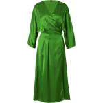 Grüne 3/4-ärmelige Stefanel Wadenlange | Midi V-Ausschnitt Frühlingskleider aus Viskose für Damen Größe XS 