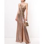 Reduzierte Goldene Maxi Abendkleider & festliche Kleider mit Pailletten aus Polyester für Damen zur Hochzeit 