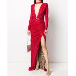 Reduzierte Rote Langärmelige Philipp Plein U-Ausschnitt Kleider mit Ärmel aus Elastan für Damen Größe L 