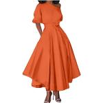 Reduzierte Dunkelgrüne Vintage Langärmelige Maxi Strandkleider Orangen aus Leder für Damen Größe L für die Hochzeitsgäste 