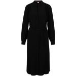 Schwarze Langärmelige HUGO BOSS BOSS V-Ausschnitt Freizeitkleider mit Gürtel aus Viskose für Damen Größe XS 