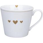 Krasilnikoff - Tasse, Henkeltasse, Kaffeetasse - Happy Cup - Porzellan - goldene Herzen - Farbe: weiß - Höhe 9 cm
