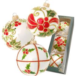 Krebs Glas Lauscha Weihnachtsbaumkugel »Stechpalme, mundgeblasen und handbemalt«, (Set, 3 St.)