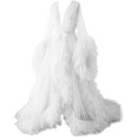 Weiße schulterfreiem Ausschnitt Lange Bademäntel mit Puffärmeln für Damen Größe M zur Hochzeit 