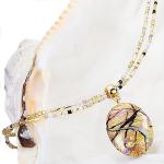 Lampglas Schöne Halskette für Frauen Roots mit Pearl Pearlglas mit 24 Karat Gold NP13
