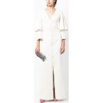 Reduzierte Weiße Maxi V-Ausschnitt Abendkleider & festliche Kleider mit Pailletten aus Wolle für Damen Größe XS zur Hochzeit 