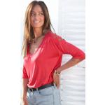 Rote 3/4-ärmelige LASCANA Cut Out Shirts aus Elastan für Damen Größe XL 