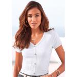 Weiße Kurzärmelige LASCANA V-Ausschnitt V-Shirts für Damen Größe M 