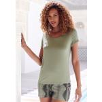 Grüne LASCANA Nachhaltige Damenschlafanzüge & Damenpyjamas aus Elastan Größe XS 