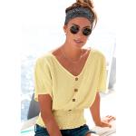 Gelbe LASCANA V-Ausschnitt V-Shirts aus Elastan für Damen Größe S 