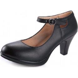 Leder 35-40 Größe High-Heeled Square Heel Woman OL Schuhe mit runden Zehen dicken Riemen Pumps Sandalen Schuhe