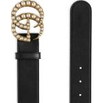 Schwarze Gucci Damengürtel mit Perlen aus Glattleder Länge 75 