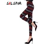 Rote Print Leggings mit Muster Tiere aus Elastan maschinenwaschbar für Damen Einheitsgröße zu Weihnachten 