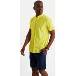 Gelbe Kurzärmelige Stehkragen Kurzarmhemden aus Leinen für Herren Größe L 