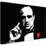 Leinwandbild (100x70cm): Filmplakat Der Pate Don Vito Corleone Marlon Brando nachgezeichnet, echter Holz-Keilrahmen inkl. Aufhänger, handgefertigt in Deutschland