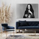Leinwandbild (100x70cm): Janis Joplin schwarz weiß Portrait Rock-Legende Sängerin, echter Holz-Keilrahmen inkl. Aufhänger, handgefertigt in Deutschland