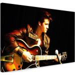 Leinwandbild (120x80cm): Elvis Presley mit Gitarre und schwarze Lederjacke, echter Holz-Keilrahmen inkl. Aufhänger, handgefertigt in Deutschland