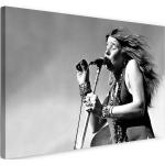Leinwandbild (120x80cm): Janis Joplin Rock-Sängerin schwarz weiß Konzert Festival, echter Holz-Keilrahmen inkl. Aufhänger, handgefertigt in Deutschland