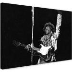 Leinwandbild (120x80cm): Jimi Hendrix schwarz weiss retro vintage Rock-Star Legende, echter Holz-Keilrahmen inkl. Aufhänger, handgefertigt in Deutschland