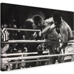 Leinwandbild (120x80cm): Muhammad Ali Mega-Fight Box-Legende Kampf schwarz weiss, echter Holz-Keilrahmen inkl. Aufhänger, handgefertigt in Deutschland